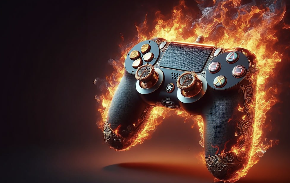 gaming remote on fire